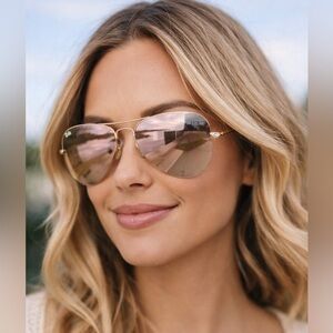 Ray-Ban RB3449 Aviator Sunglasses Rose Gold Mirror 59mm Made in Italy
